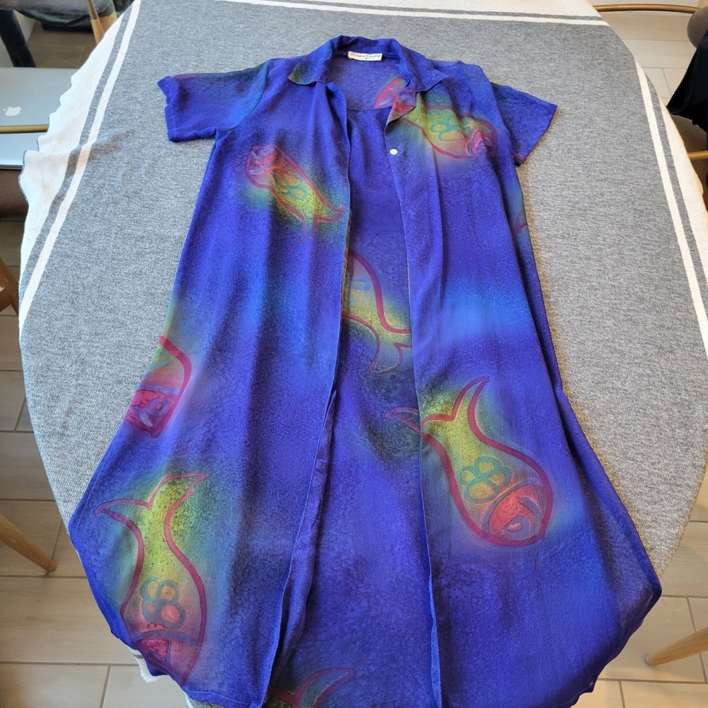 Jessica Taylor Purple Abstract Fish Print Dress and Duster Set Plus Size